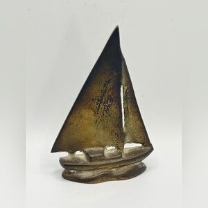 Vintage Brass Sailboat Ship Nautical Maritime Figure Paperweight Collectible